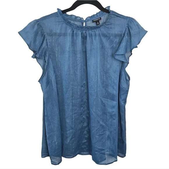 Torrid Mock Neck Sleeveless Tank Crinkle Chiffon Blue‎  Size 0 - Picture 4 of 9